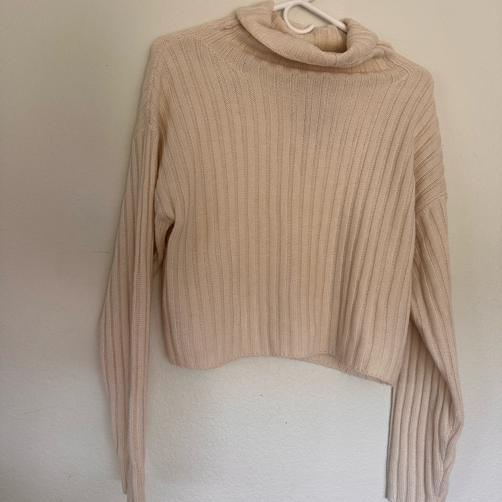 SHEIN Cream Ribbed Turtleneck Sweater